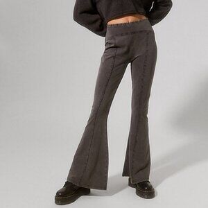 UO Out From Under Aria Seamed Acid Wash Flared Pants, Black/Rust, Size Small